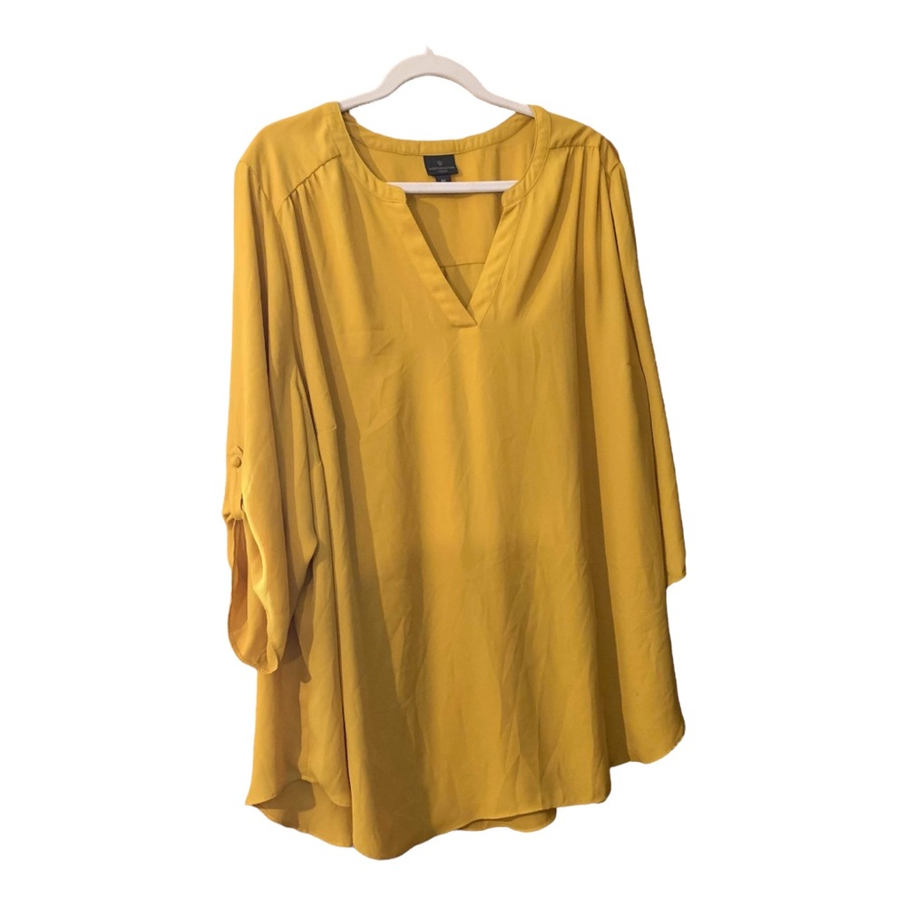 Worthington Woman Plus Size 4X Mustard Yellow Tunic V-Neck Button On Sleeve